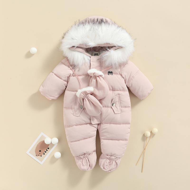 Baby Winter Snowsuit Infant Coat Romper Warm Outwear Hooded Puffer Jacket Footie Jumpsuit Bodysuit Boys Cotton Blend Multi-color Casual Outfit