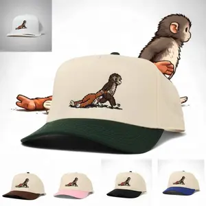 Punch Emotional Support Monkey Embroidered Trucker Hat: Structured Retro Cap with Mesh Back