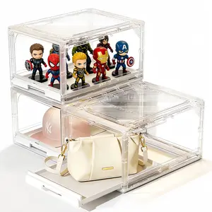 Stackable Baseball Cap Organizer, Large Clear Hat Rack with Sliding Drawer, Hat Storage Box with Door, Baseball Cap Storage Case