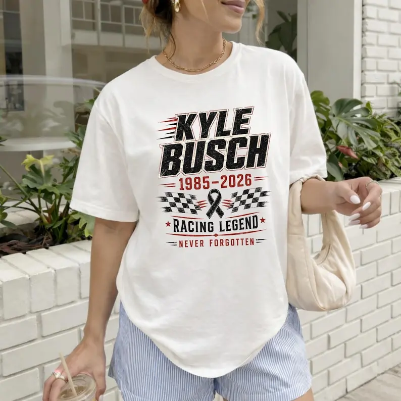 [Sale up to 50%] [Free Ship] Kyle Busch Memorial T-Shirt, Racing Legend Tribute Tee, Never Forgotten NASCAR Gift, Checkered Flag Race Shirt
