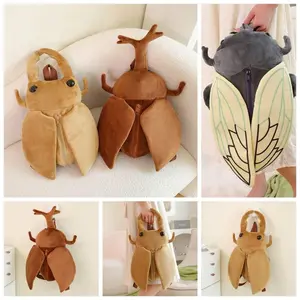 Artificial Animal Insect Insect Plush Backpack Zipper Design Shoulder Bag Cicada Plush Doll Backpack Brown/Green Soft Toy
