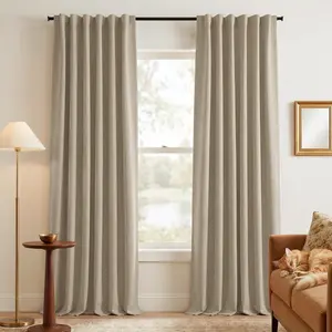 Scratch-Proof  Blackout Beige Curtains for Living Room, High-Density Linen Blend Window Treatments Rod Pocket &  Tab Thermal Drapes for Nightshift, W52 x L84, 2 Panels