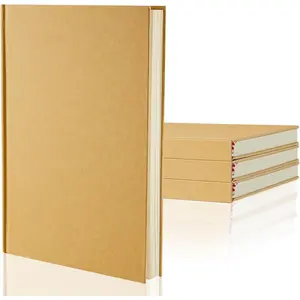 4 Pcs A5 Blank Notebooks Journals Bulk 100 Sheets/200 Pages Unlined Craft Notebooks Kraft Sketchbooks Hardcover for Writing Drawing for Gifts Students School Office, 8.3 x 5.7 in (Brown)