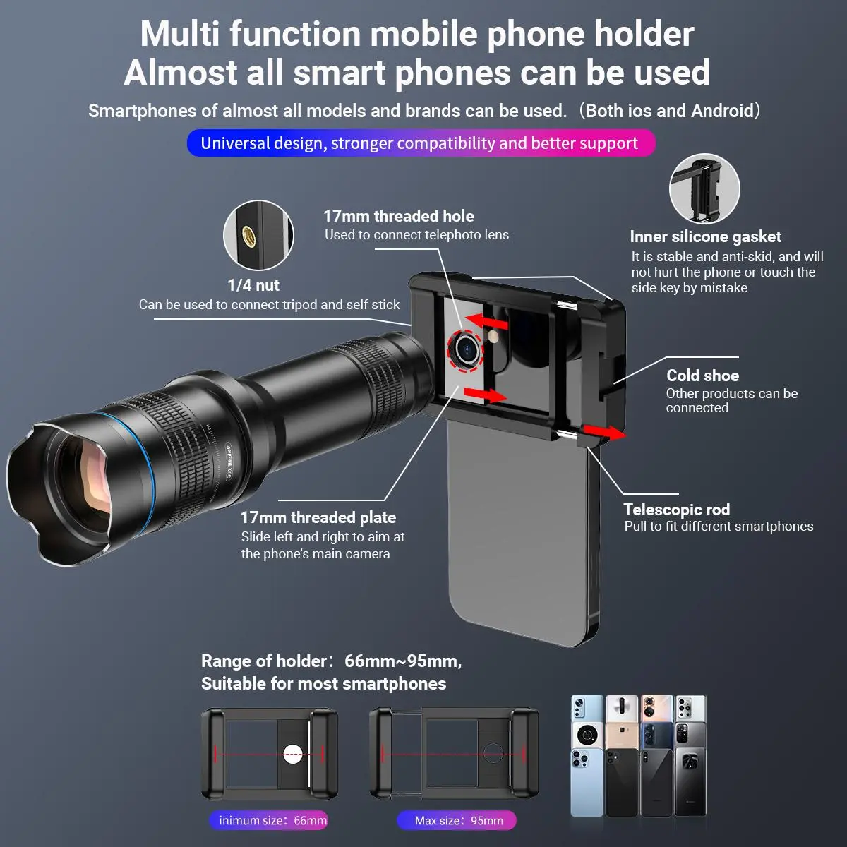 APEXEL Smartphone 36x Telephoto Lens Kit, Universal Clip-On Camera