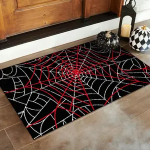 1 entry mat | door carpet | Halloween rug | creative spider web pattern | soft and comfortable non-slip design machine washable | Halloween home decoration | Halloween holiday decoration celebration | suitable for home entrance, living room and bedroom