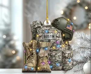 Custom Name Military Christmas Ornament, Tactical Uniform and Boots Decoration, Unique Gift for US Army Veteran, Soldier Stocking Stuffer