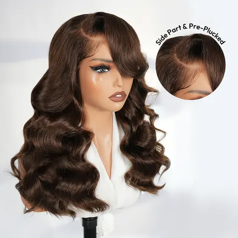 [Exclusive Group Buy Offer] West Kiss Glueless Dark Brown Right Side Part Wigs Copper Orange LayerCut Body Wave 6x8 Lace Closure Wig Pre Cut Pre Plucked Human Hair