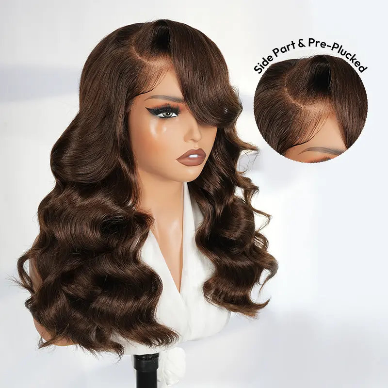 [Exclusive Group Buy Offer] West Kiss Glueless Dark Brown Right Side Part Wigs Copper Orange LayerCut Body Wave 6x8 Lace Closure Wig Pre Cut Pre Plucked Human Hair