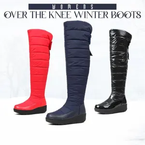 CYNLLIO Womens Winter Over the Knee Boots Rounded Toe Wedge Heels Thick Soled Side Zipper Bow Comfy Snow Boot Outing Casual Skiing Holidays Fall Winter Shoes