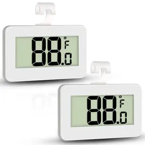 2 Pack Digital Waterproof Thermometer for Mini Refrigerator Fridge Freezer Room with Hook Large LCD Display