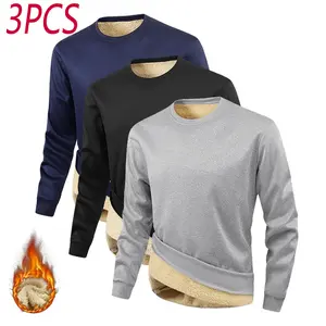 Men's Basic Solid Crewneck Sweatshirt Loose Fit Thermal Fleece Lined Long Sleeve Windproof Ribbed Cuff & Hem Great for Fall & Winter