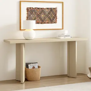 Modern Pine Veneer Console Table with Geometric Legs – Elegant Entryway, Living Room & Dining Room Decor |   Stylish Sofa Table for Books, Plants & Home Aesthetic