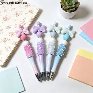 1/2/4 pcs Elegant Cute Bead Pen - Acrylic material bow pearl and rhinestone bead design - Pink stationery gift, suitable for girls and holiday gifts, Beadable Pens, Boutique Pen