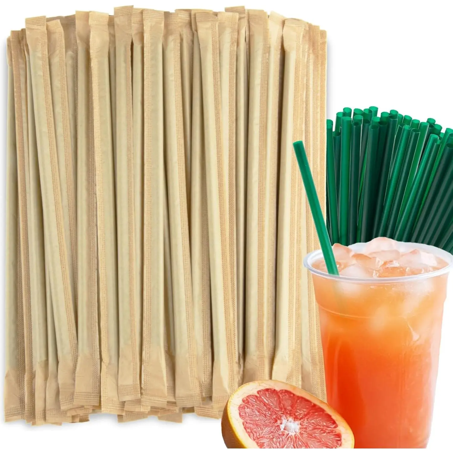 100-Count Synthetic Disposable Plastic Straws - 6 mm Green, 19 cm Length, Individually Paper Wrapped, Durable, Easy to Use & Carry, for Daily Household Use Milk Juice Drinks (Bar & Kitchen Utensils)