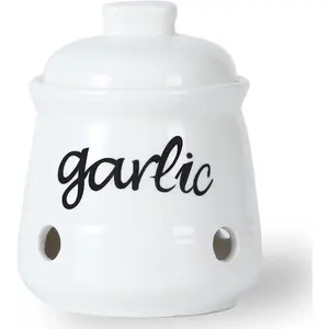 Garlic Keeper with Lid, Ceramic Mini Garlic Saver Container for Countertop, Farmhouse Kitchen Decor