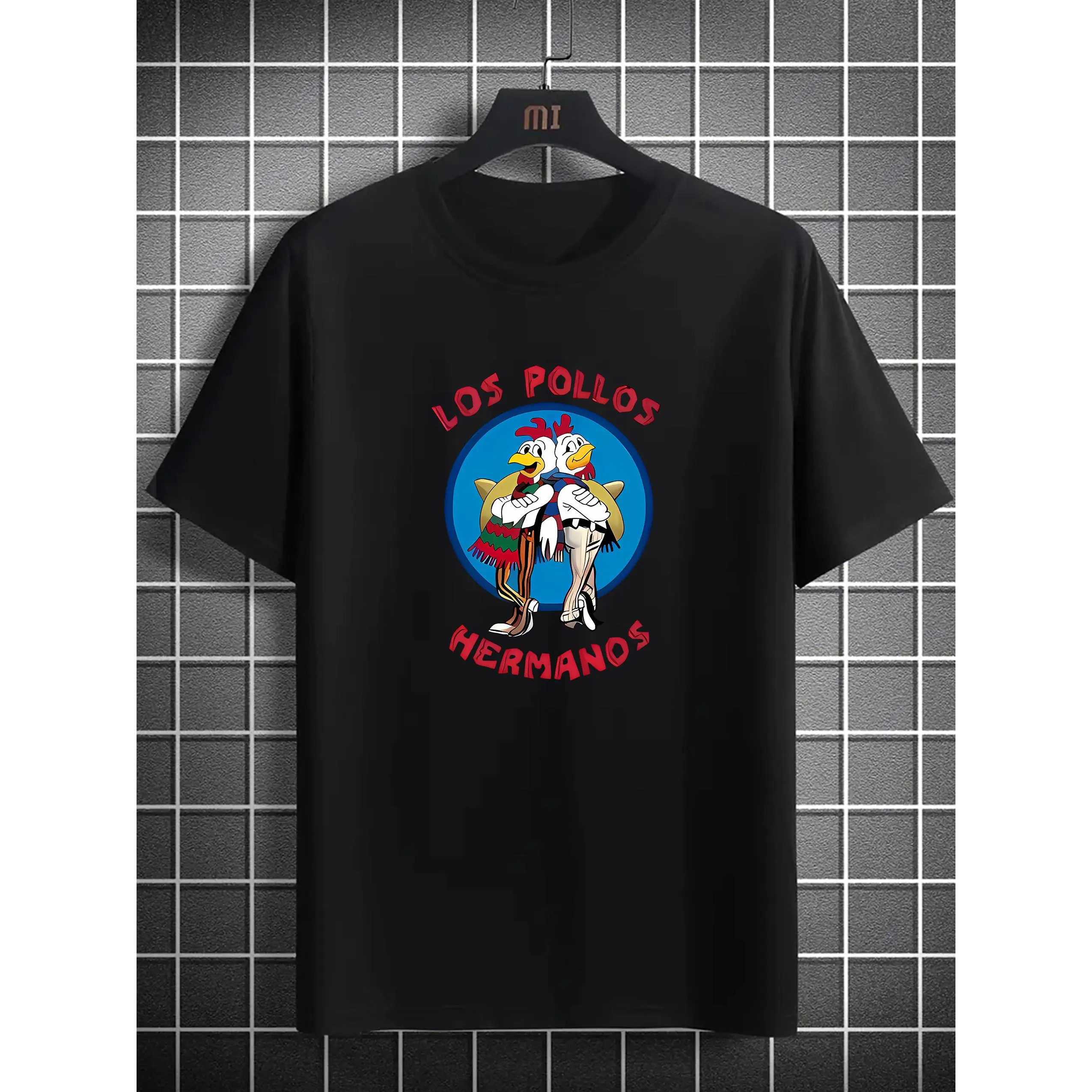 [Los Pollos Hermanos T-Shirt] 1pc Los Pollos Hermanos Men's Casual T-Shirt | Summer Round Neck Short Sleeve Tee, Polyester Knit Fabric, Animal Print, Comfortable Holiday Camping Top