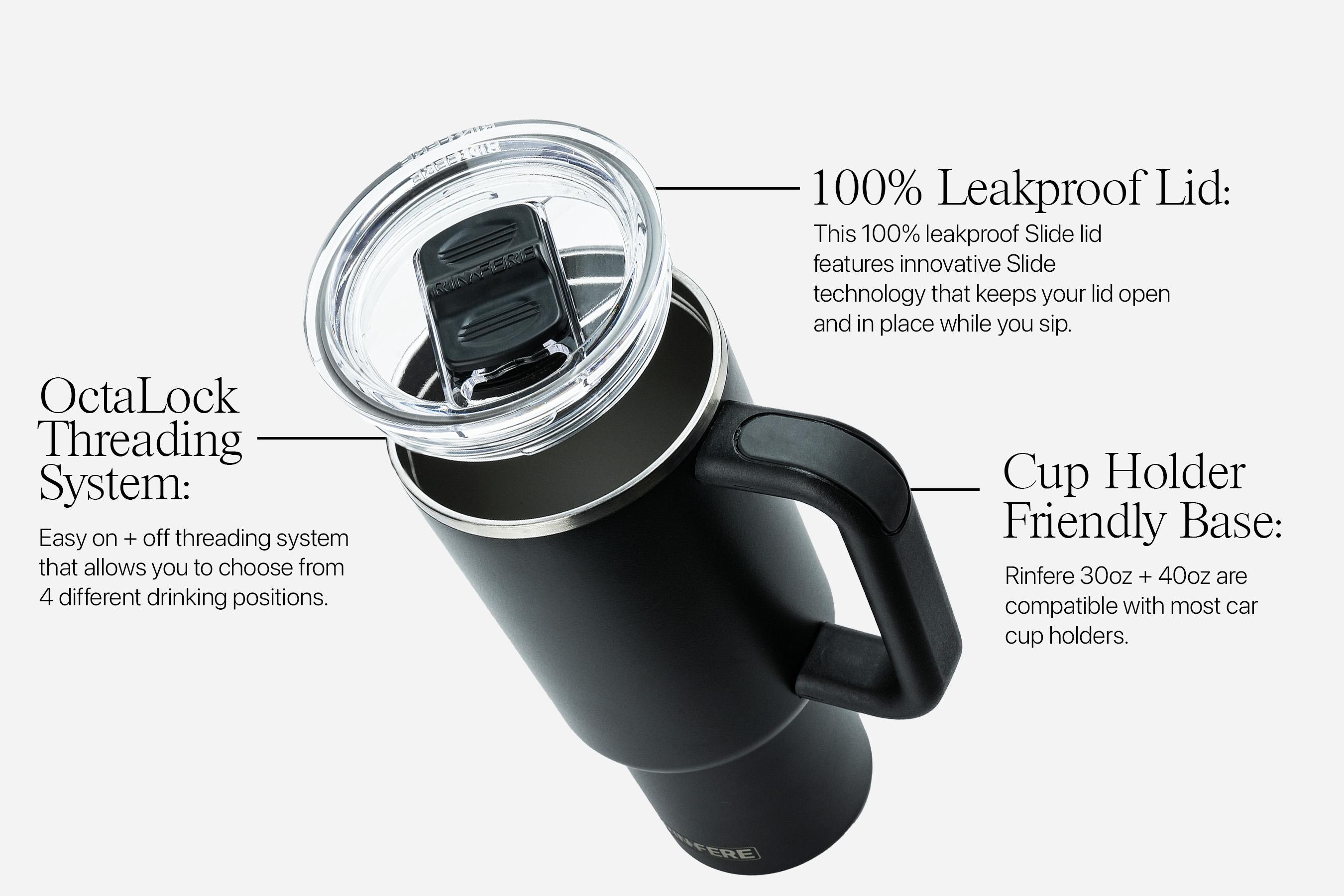 RINFERE Tumbler with Handle, Straw and Slide Lid - 100% Leak Proof, Cup Holder Compatible for Travel - Insulated Stainless Steel Cup - Non-Slip Silicone Pad - BPA-Free (30 OZ)