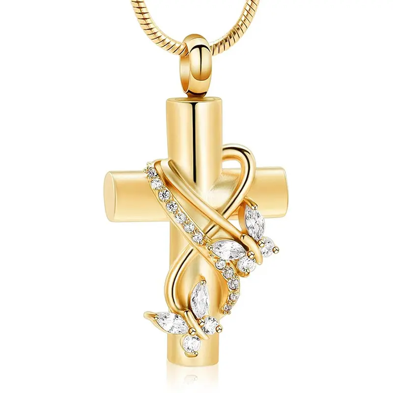 Golden cross with butterfly diamond pend