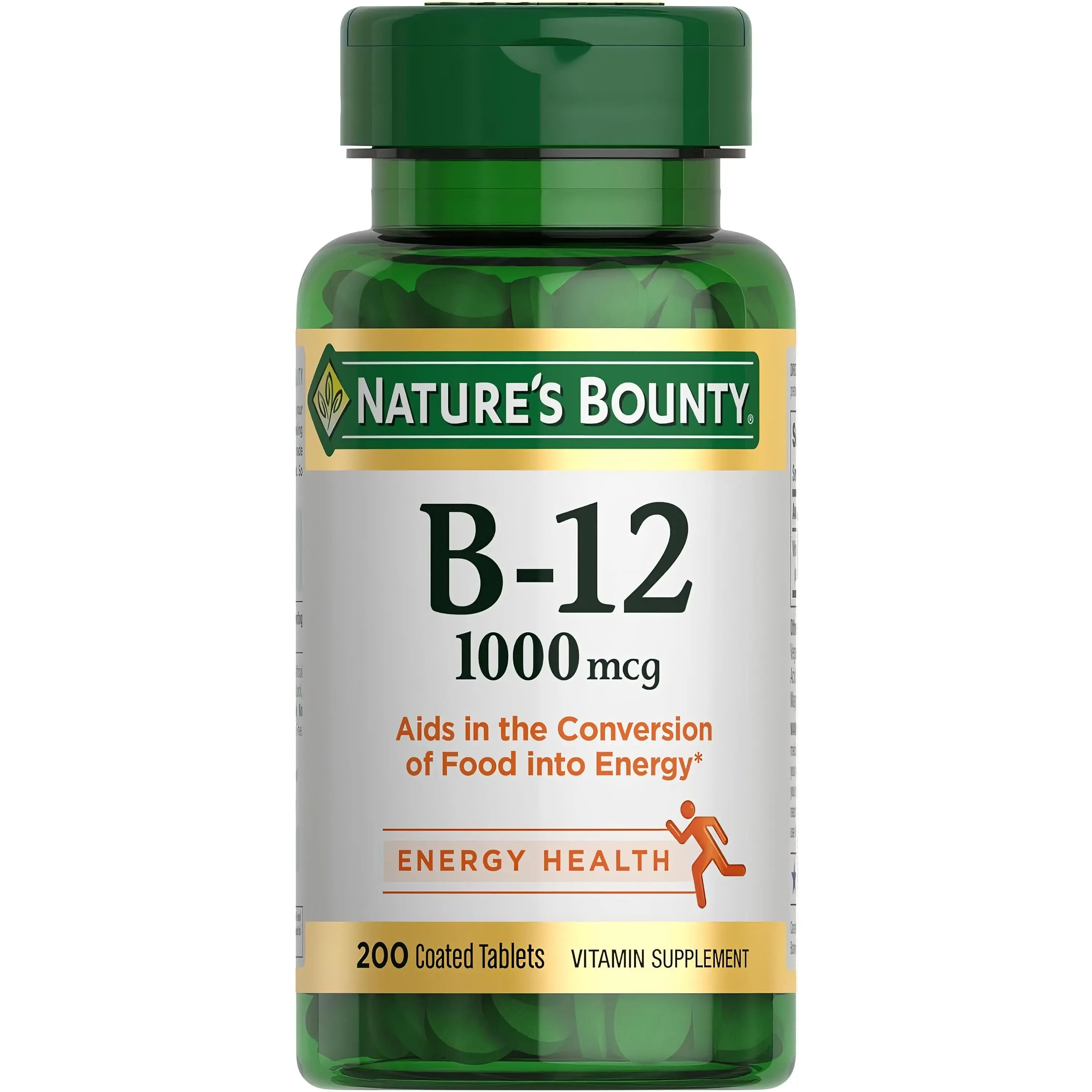 Nature's Bounty Dietary Vitamin B12 Tablets - 1000 mcg B12 Richness, Energy Metabolism Support, Gluten Free, 200 Count Single Box, Healthcare