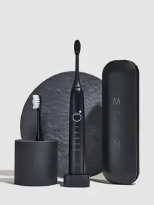 MOON Sonic Electric Toothbrush for Adults, 5 Smart Modes to Clean, Whiten, Massage and Polish Teeth, Rechargeable with Travel Case and 2 Toothbrush Heads, Black