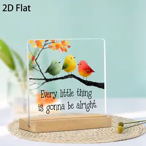 Inspirational Watercolor Bird Acrylic Desk Sign, 5.12"x4.72" Every Little Thing Is Gonna Be Alright Plaque with Wooden Base, 2D Flat Printed Decor for Home, Office, Encouragement Gift, Home Decor Items