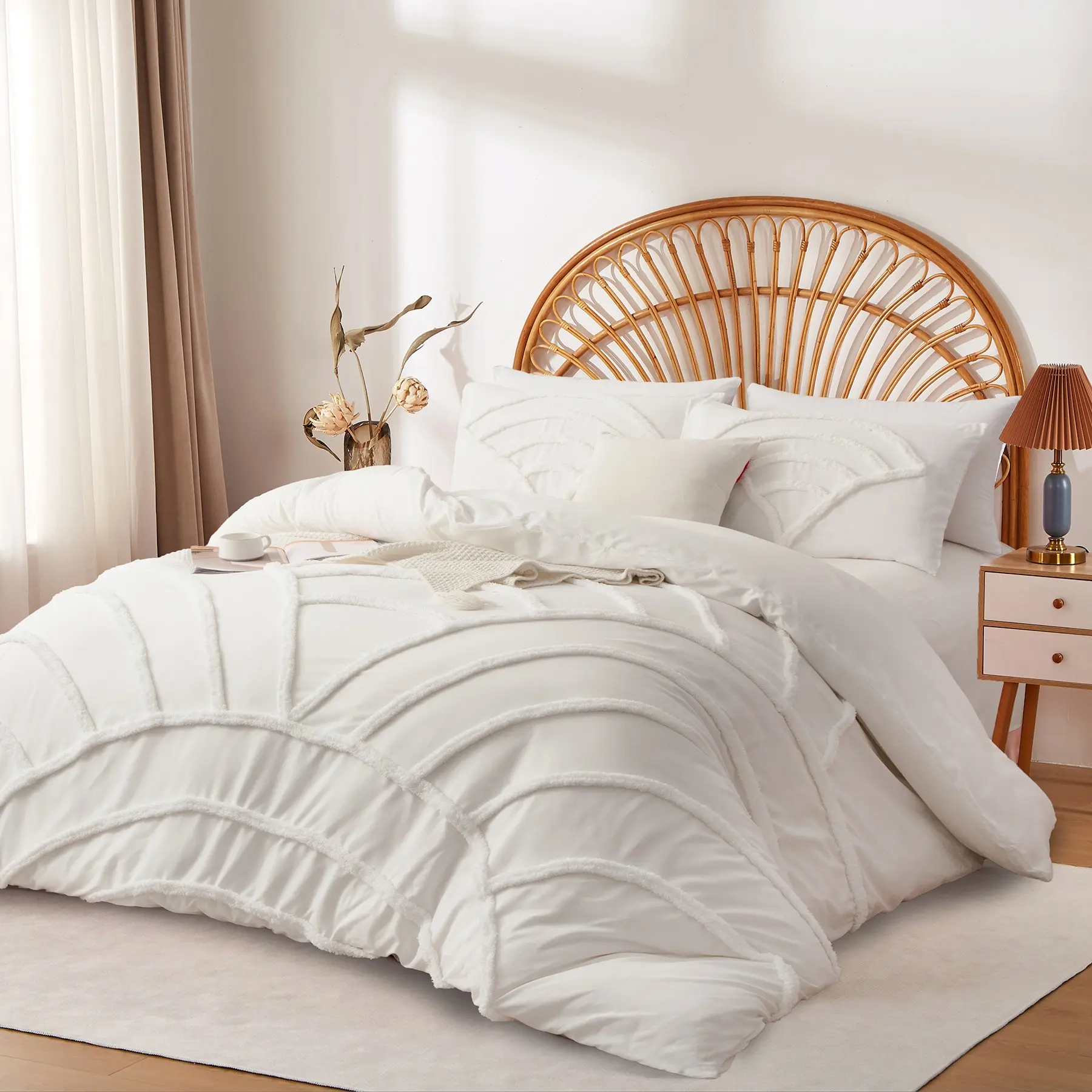 Boho Style Quilt Cover Set with Fan Pattern, Microfiber Duvet Cover, Zipper Closure, Includes 1 Quilt Cover and 1/2 Pillowcases, Soft Bedding for Home Bedroom, Bed Covers, Duvet Cover Set
