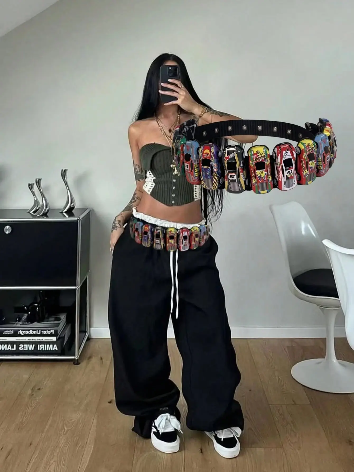 Women's Racing Car Patchwork Belt – Y2K Punk Nylon Buckle Belt, Adjustable Streetwear Waist Belt for Jeans, Pants, Skirts, Casual Everyday Fashion