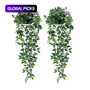 Artificial Hanging Vine Plants in Pots, 2-Count Faux Plants with Pots, Decorative Plants for Home and Office, Indoor and Outdoor Garden Shelves, Hanging Plant Vines, Artificial Hanging Baskets #GLOBAL PICKS