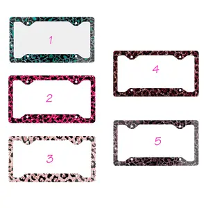 Glitter Leopard License Plate Frame Set | Pink Blue Animal Print Car Tag Holder #LicensePlateFrame #LeopardPrint #CarAccessories #GlitterStyle #PinkCarDecor #CuteCar