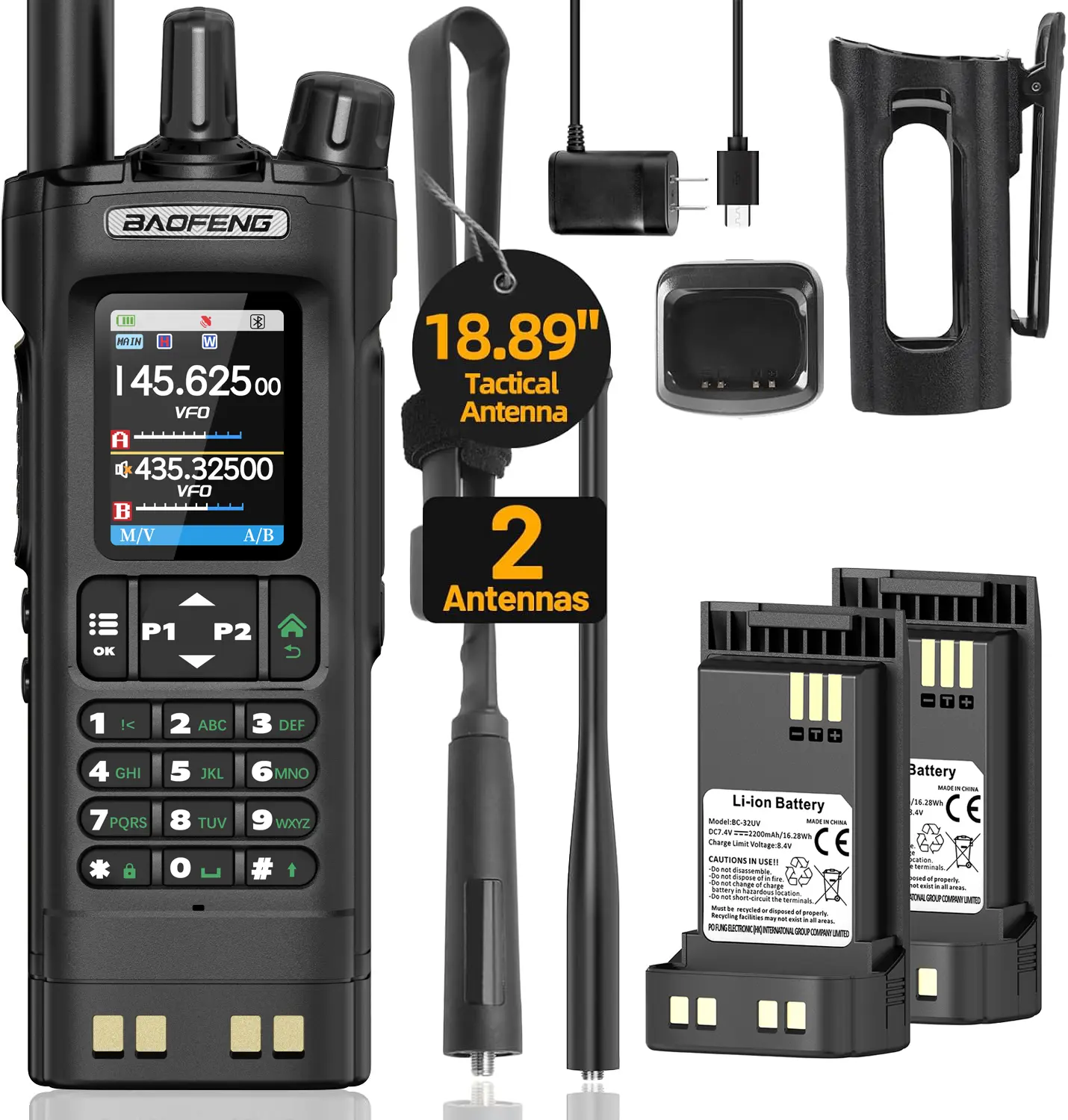 (Two Battery) BAOFENG UV32 GPS Walkie Talkies 10W Multi Band Ham Radio APP Programming NOAA Two Way Radio For Camping Survival Gear Portable Audio