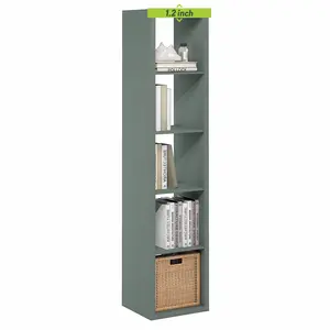 Sage Green 5-Cube Thick-Frame Bookshelf, Reversible Horizontal-Vertical Open-Back Cubicle Bookcase, 14.6x15.9x72in Home Organizer Storage Rack for Living Room, Home Office