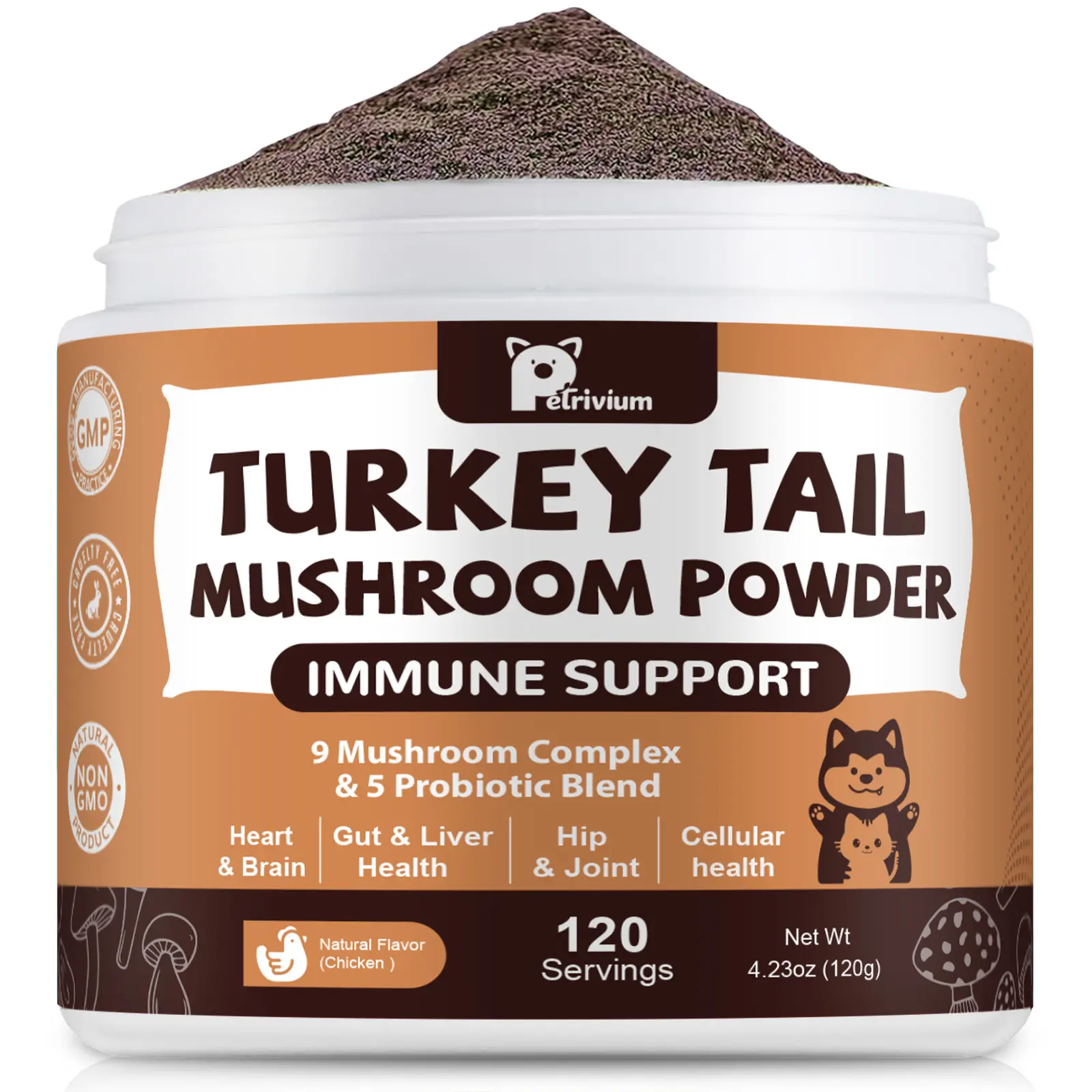 Petrivium Mushroom Supplement with Probiotics for Dogs & Cats, Turkey Tail Mushroom for Pets - Mushroom Powder for Immune Boost & Overall Health- Partner Guard for Dogs Lumps and Bumps