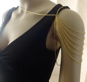 Cascading Shoulder Chain Necklace in Silver, Gold, Gunmetal, Black or Dark Silver