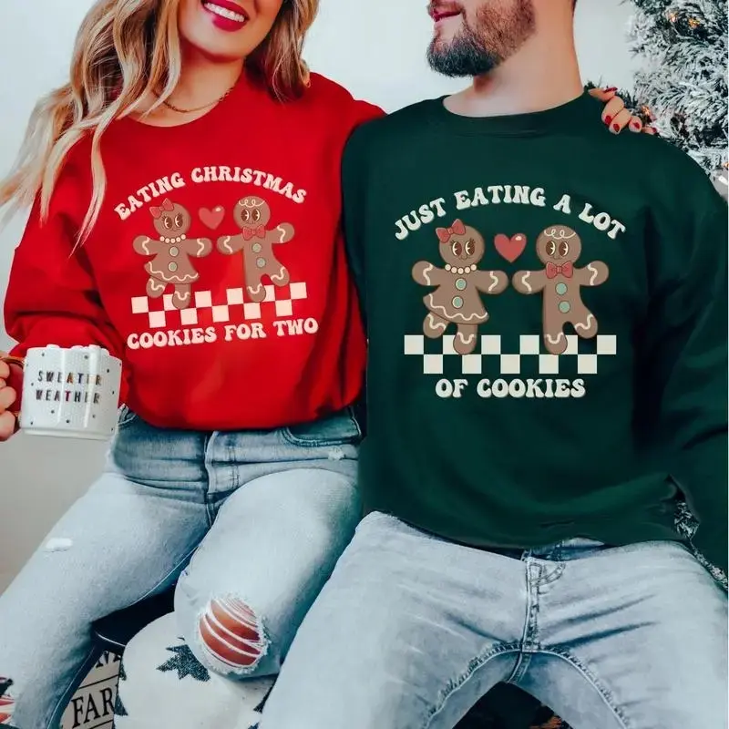 Couples Matching Christmas Pregnancy Announcement Sweatshirts, We're Pregnant, Couple Pajama, Gingerbread Sweater, Maternity Clothing - Tiffany Graphic Tee