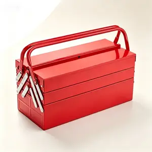 Steel Rolling Tool Chest, 3-Tier 5-Tray Foldable Cantilever Toolbox with Handle and Lock Hole, Heavy Duty Powder Coated Portable Tool Organizer, Durable Storage for Household Factory Warehouse Repair Shop