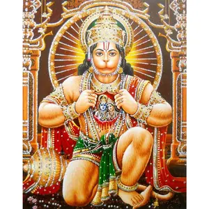 Unframed Art - Brave Lord Hanuman poster Hindu God POSTER with glitter 16x24 (585) - Canvas Poster Decor Room Artistic Ornaments Wall Print