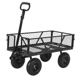 [FLASH SALE] Garvee ﻿ Heavy Duty Steel Garden Cart, 950 LBS Load Capacity Garden Wagon with 10 inch Tire and 180° Rotating Handle Attach to ATV or Tractor Blac