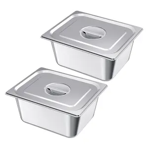 VEVOR 2 Pack Stainless Steam Hotel Pans, 1/2 Size Table Steam Pans With Lids, 6 Inch Deep, Anti Jam Restaurant Supplies Reusable Catering Storage for Home, Party, Restaurant, Hotel, Buffet