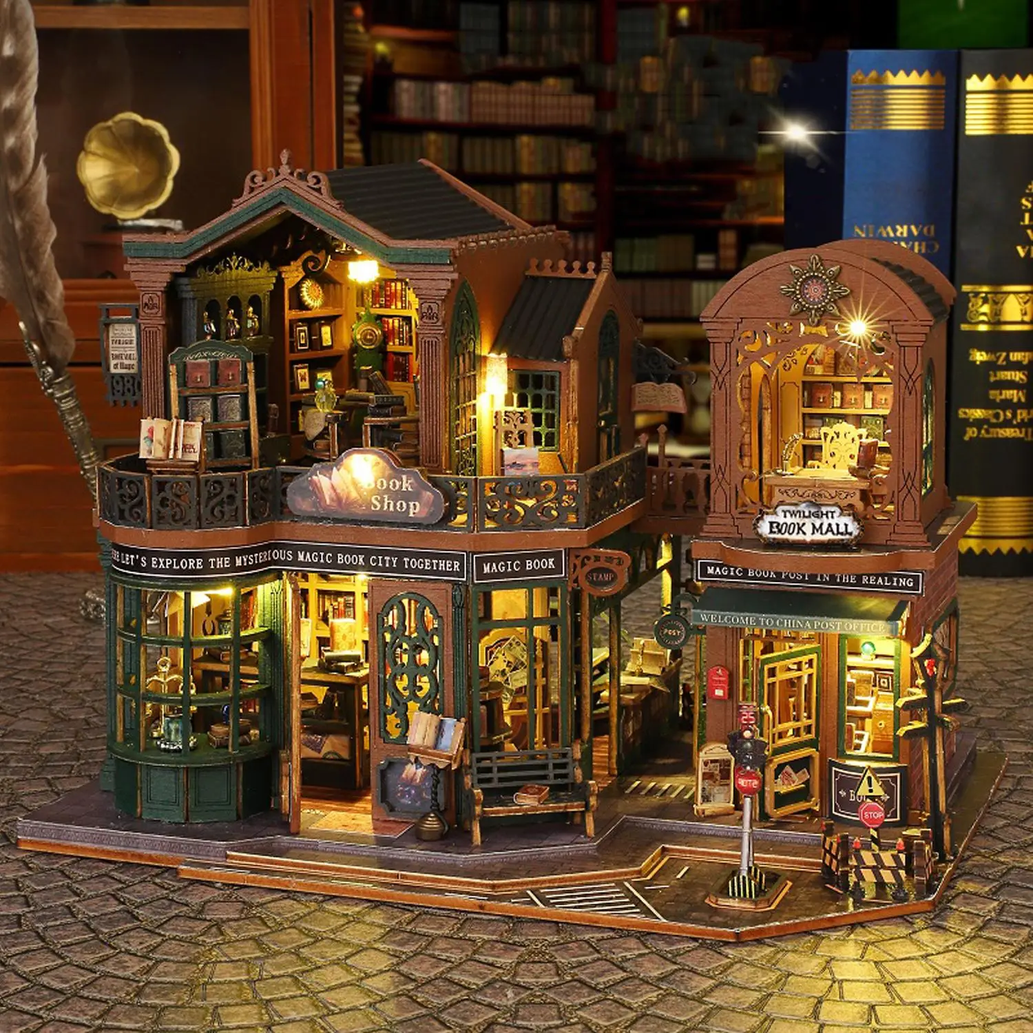 DIY Wooden Bookstore Model Kit, 1 Count DIY Bookstore Model Kit, Desktop Decoration, DIY Wooden Craft Kit for Adults, Birthday Gift