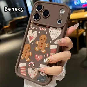 Gingerbread Festivity Dreams Pattern TPU Phone Case for iPhone 17 Pro Max 16 15 14 Plus 13 12 Mini 11 XR X XS Air E Shockproof Drop Protection Rugged Durable Silicone Cover Cellphone Protective Casing