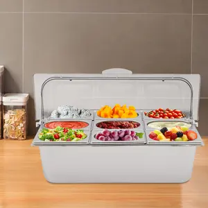 9 Compartment Food Serving Container 201 Stainless Steel Flip Lid Ice Bag Fresh-Keeping Dishwasher Safe 9 Spoons 9 Clamps 3 Water Bags Fruit Vegetable Snack Storage Home Party Picnic Buffet Durable Solid Plastic meal prep containers