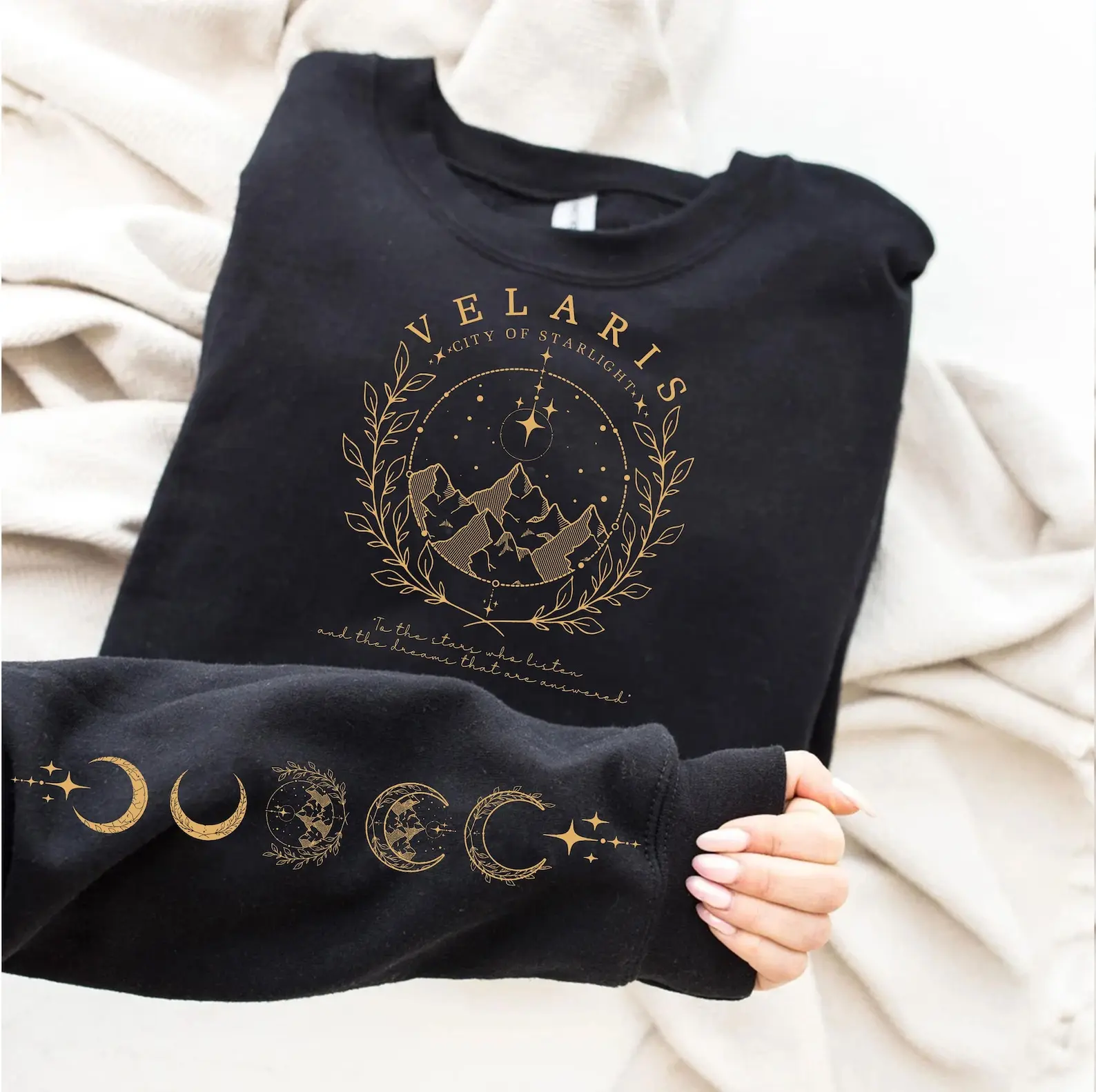 Velaris Sleeve Printed Sweatshirt, A Court of Thorns And Roses Sweatshirt, Acotar Sweatshirt, Night Court Sweater