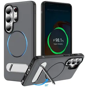 Magnetic Stand Phone Case for Samsung Galaxy S26 Ultra, Skin Texture Dual Color, Anti-Drop Anti-Slip Protective Cover, Galaxy S26 Ultra