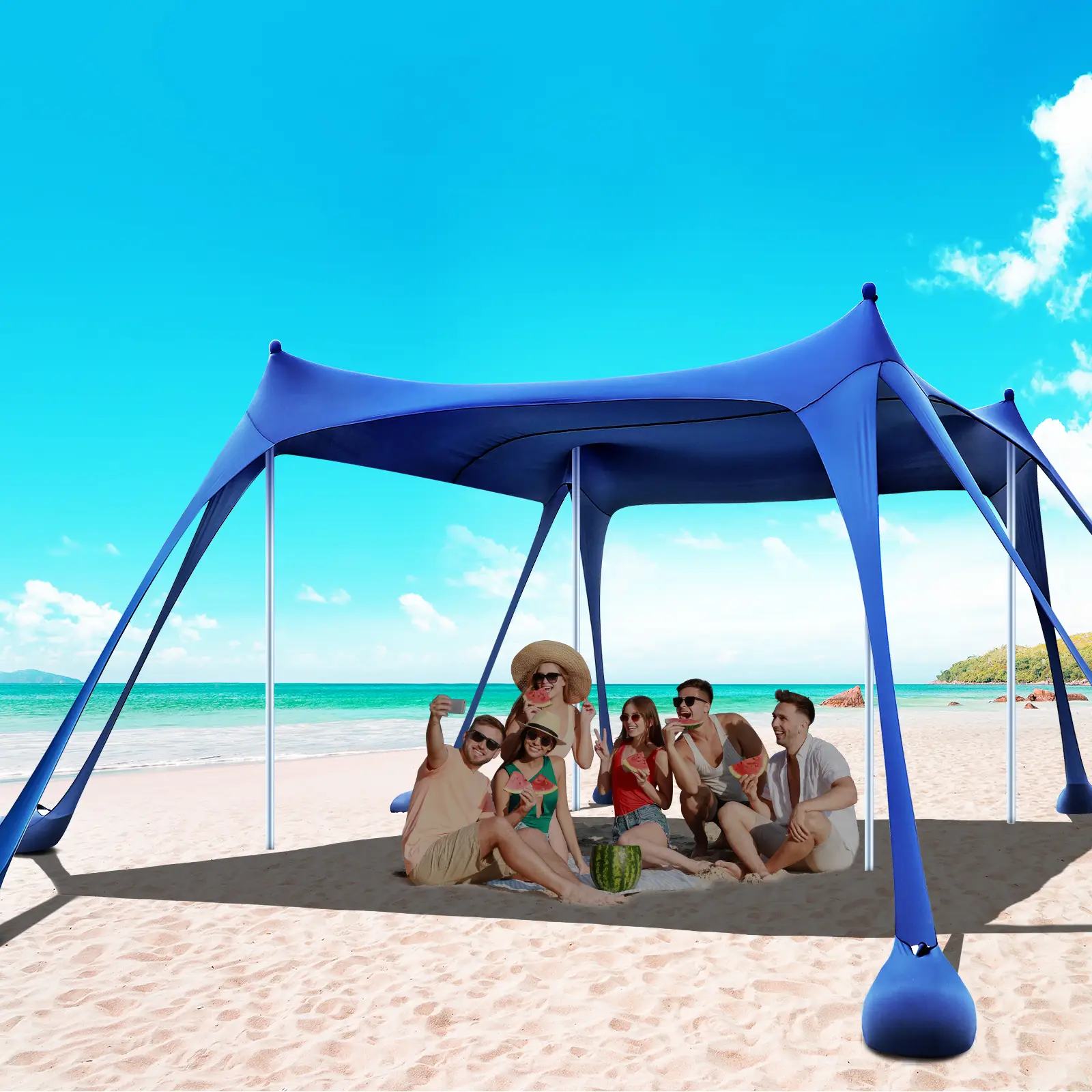 Osoeri Beach Tent, Camping Sun Shelter UPF50+ with 8 Sandbags, Sand Shovels, Ground Pegs & Stability Poles, Outdoor Shade Beach Canopy for Camping Tri
