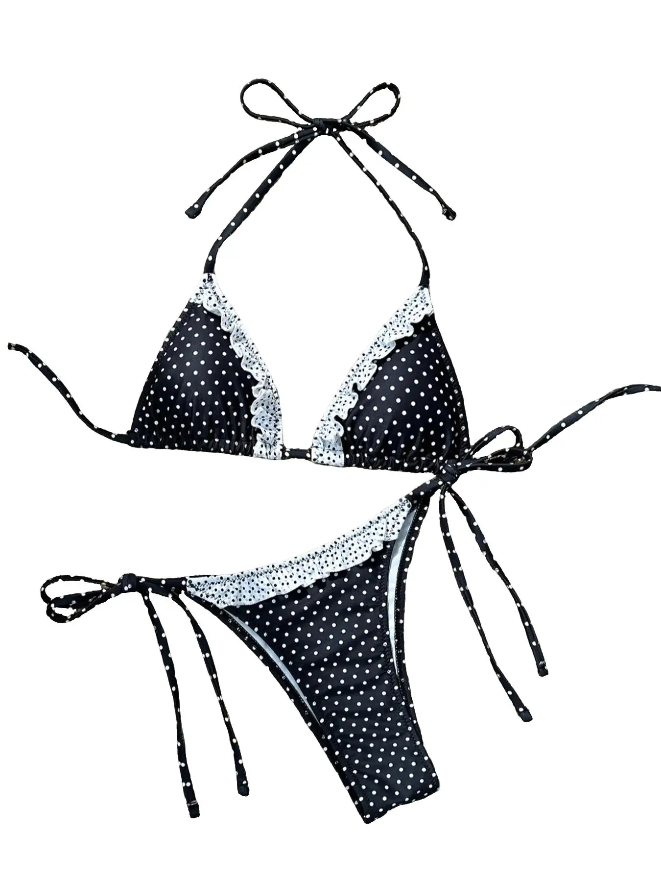 Two-piece Set Women's Polka Dot Print Bikini Set, Casual Fashion Chic Tie Back Swim Bra & Tie Side Swim Panty, Ladies Swimsuit for Beach Holiday Vacat