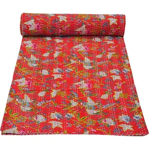 Indian Vintage Kantha Paradise, Reversible Kantha, Red - Twin 60 x 90
