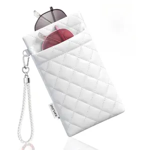 Glasses Case Double Eyeglass Case for Women Men Soft Glasses Case with Carrying Strap