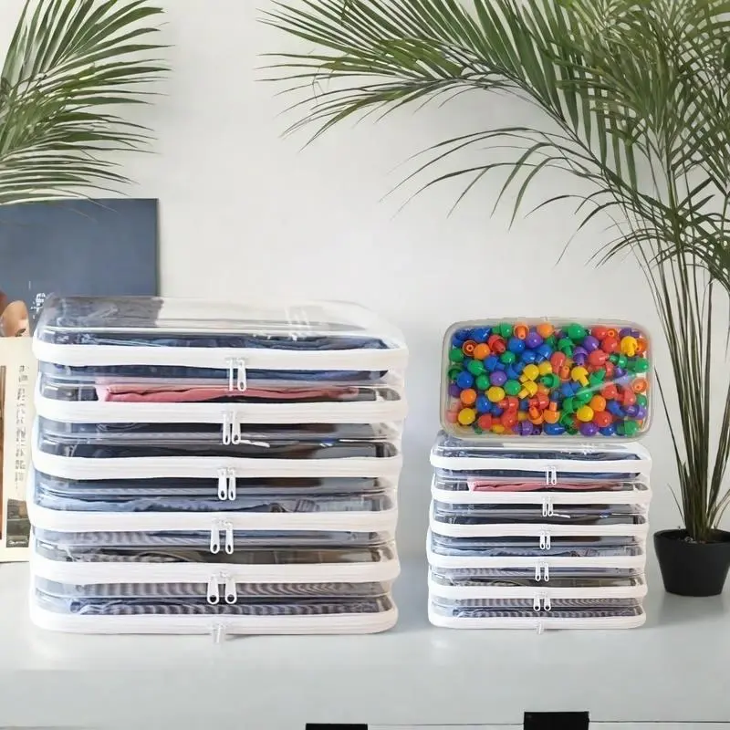Clear Storage Box Set Large Capacity Zipper Organizer Portable for Skincare Clothes Books Travel Essential Gift Plastic Bins Bedroom Organizer