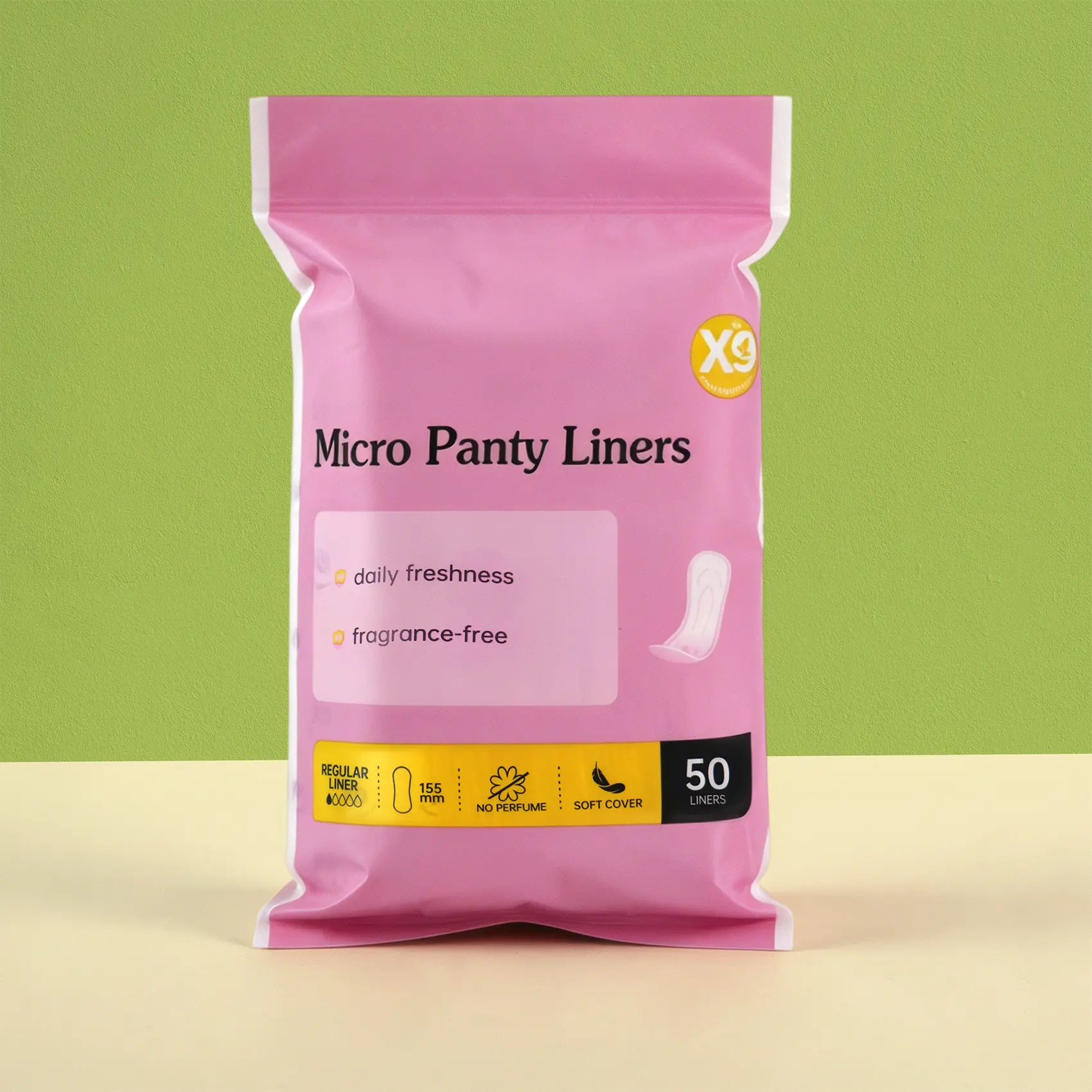 Women's X9 Micro Panty Liners, 50-Count Individually Wrapped Pack, Fragrance-Free, Soft Cover, Breathable, Discreet, Gentle & Sensitive for Daily Freshness & Outdoor Activities