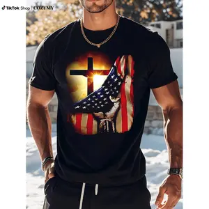American Independence Day T-shirt the united states holiday gift for gifts the left is a shining black cross the right is a claw holding flag
